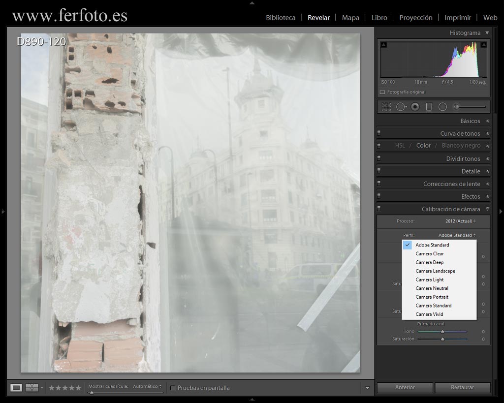 Adobe Lightroom CC 2015 calibración de cámara