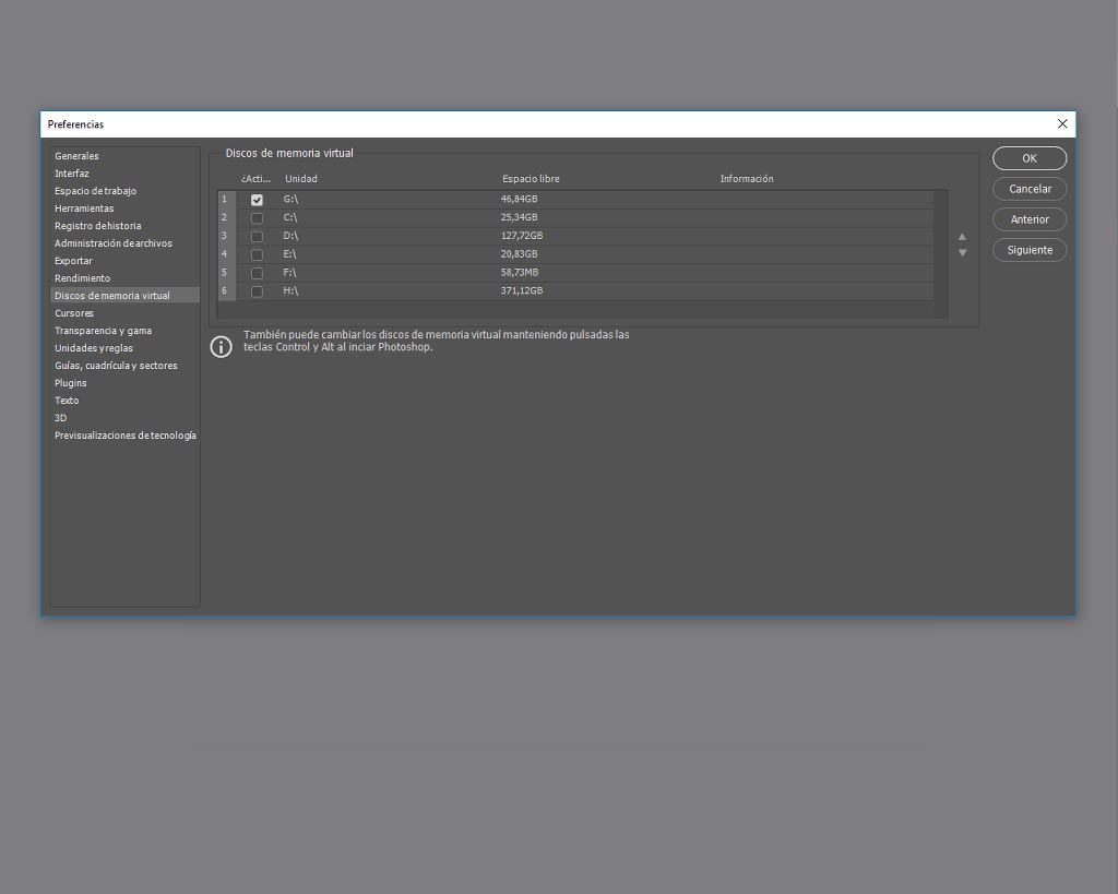 Preferencias de Adobe Photoshop