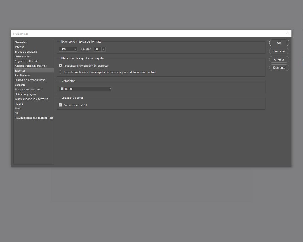 Preferencias de Adobe Photoshop