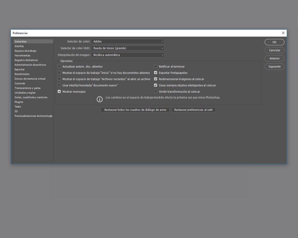 Preferencias de Adobe Photoshop