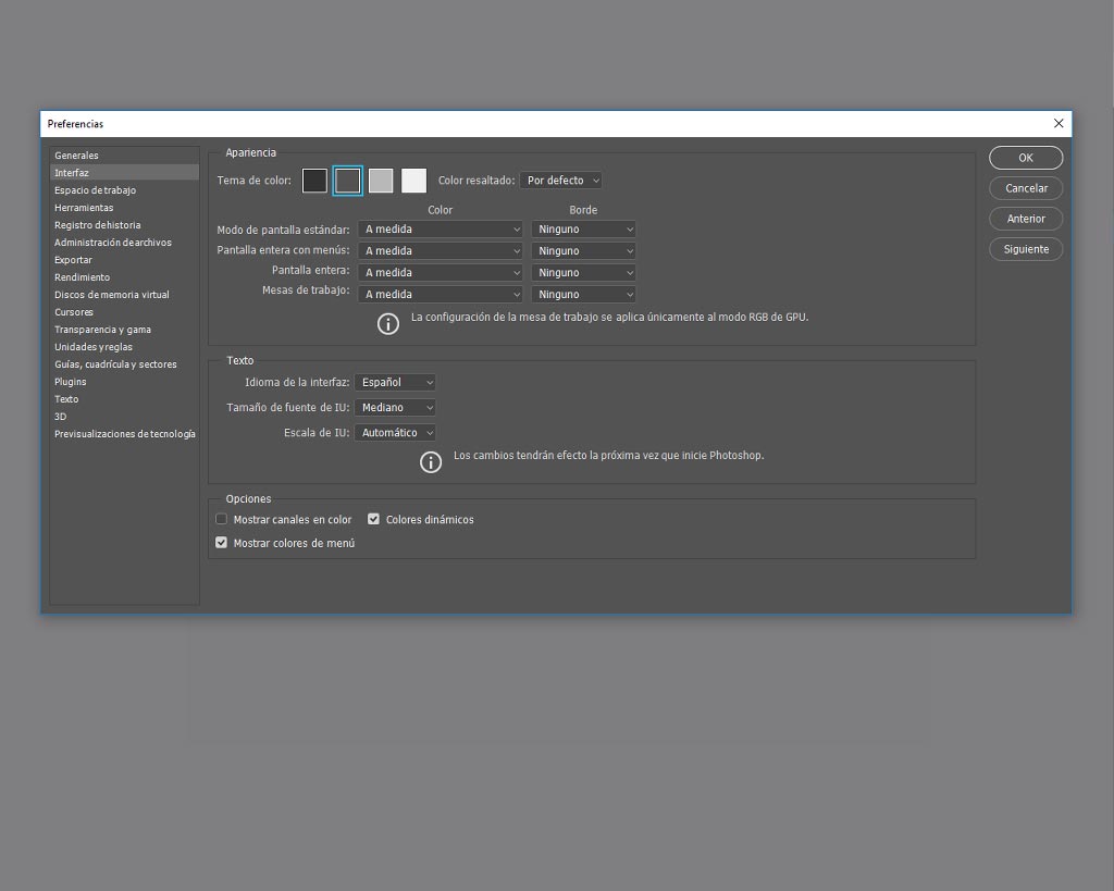 Preferencias de Adobe Photoshop