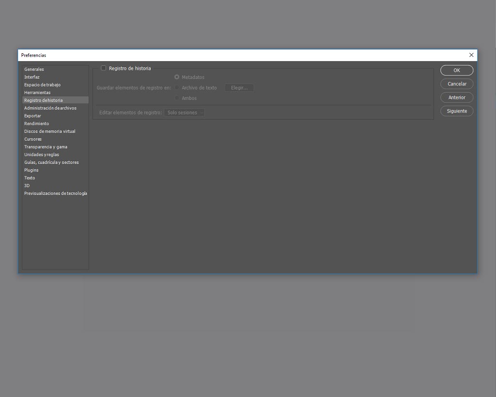 Preferencias de Adobe Photoshop