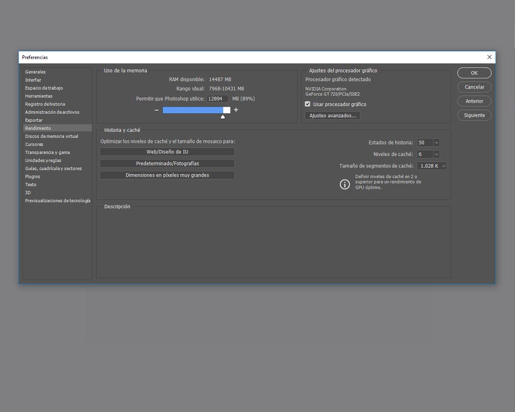Preferencias de Adobe Photoshop